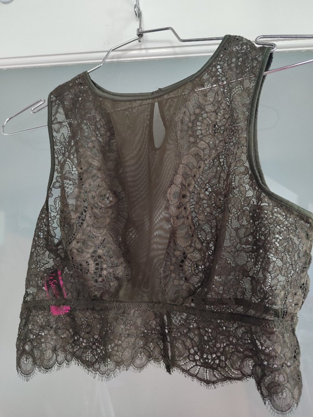 Olive Green Lace Crop Top - Size M - Great for Layering Under Blazers